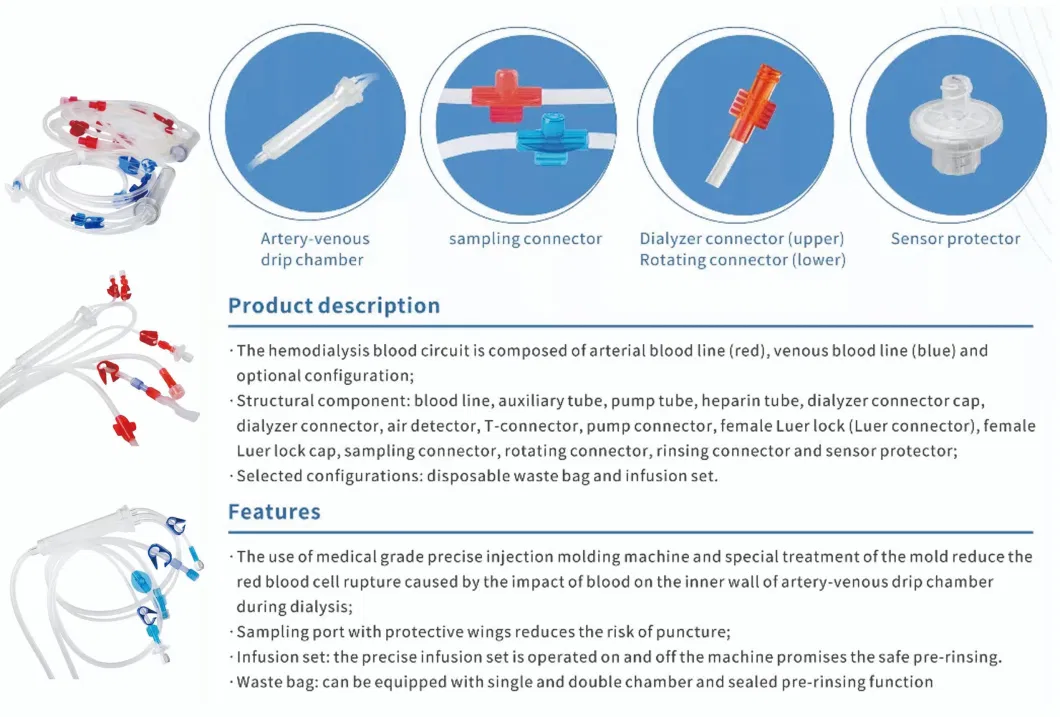 Disposable Blood Tubing Set CE Certified Dialysis Hemodialysis Bloodline Extracorporeal Blood Circuits